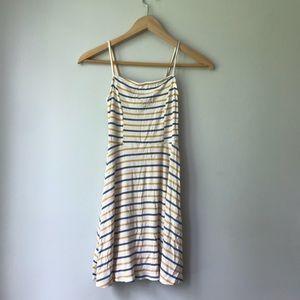 Blue and Yellow Ribbed Striped Summer Dress